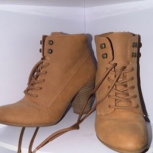 Tan Lace-Up Ankle Boots